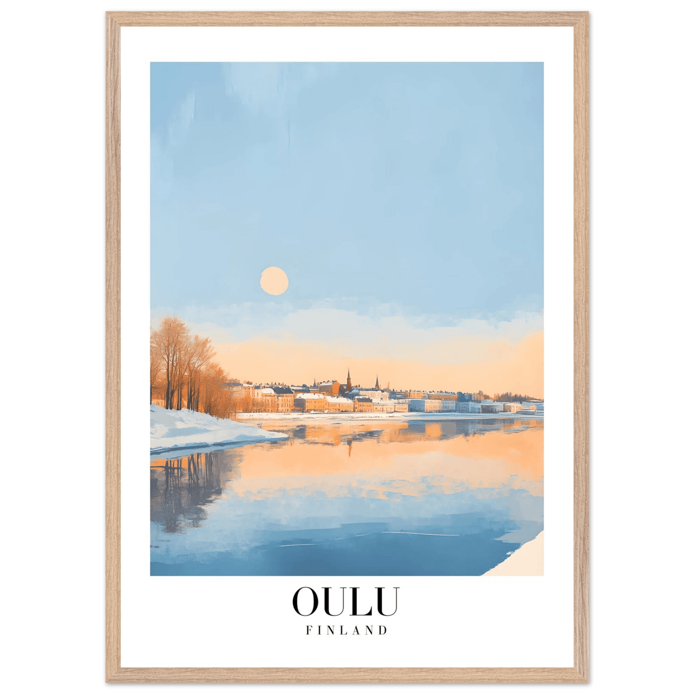 Oulu Finland Framed Poster – Serene Winter Sunset Wall Art with Wooden Frame - Vibrantwalls