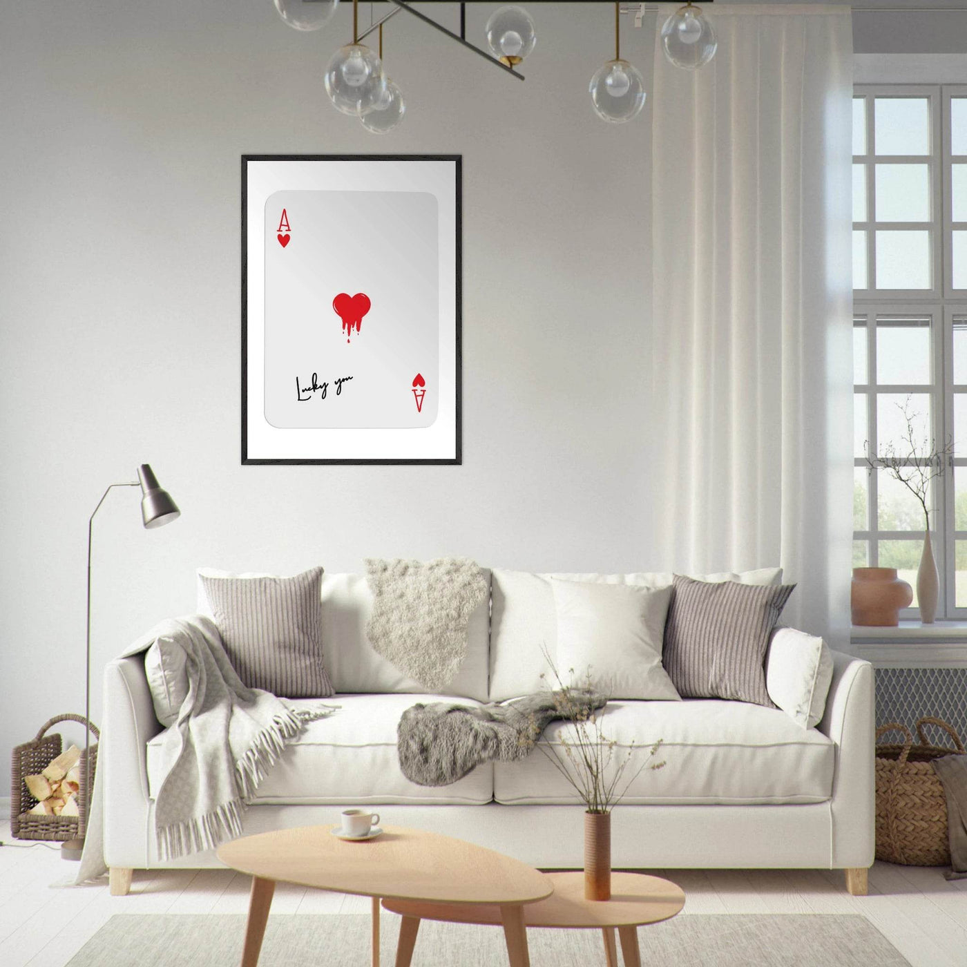 Lucky You Ace of Hearts Poker Card Print - Dripping Heart Art Poster, Eco-Friendly Wood Frame - Vibrantwalls