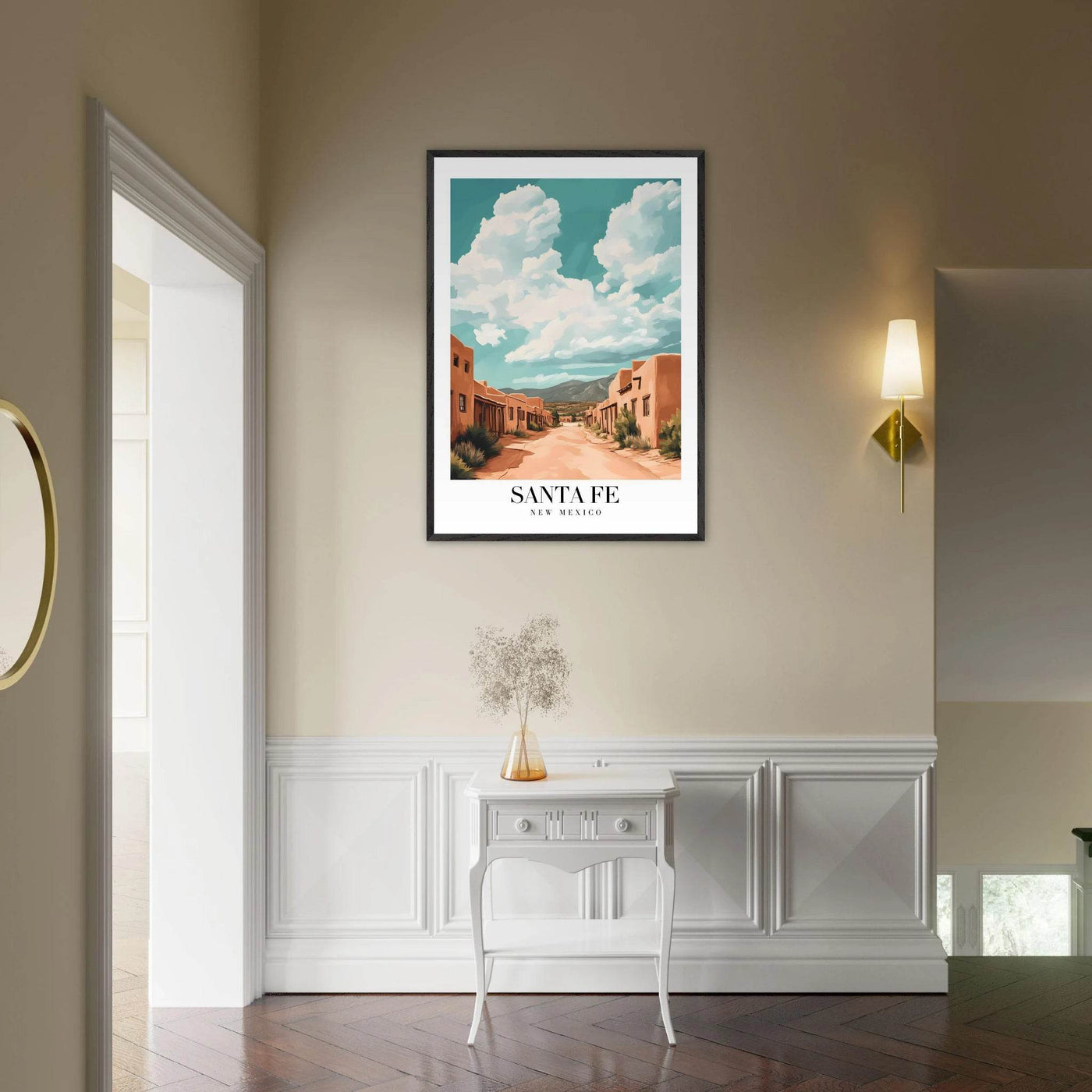 Santa Fe New Mexico Framed Poster – Vintage Southwest Wall Art with Wooden Frame - Vibrantwalls