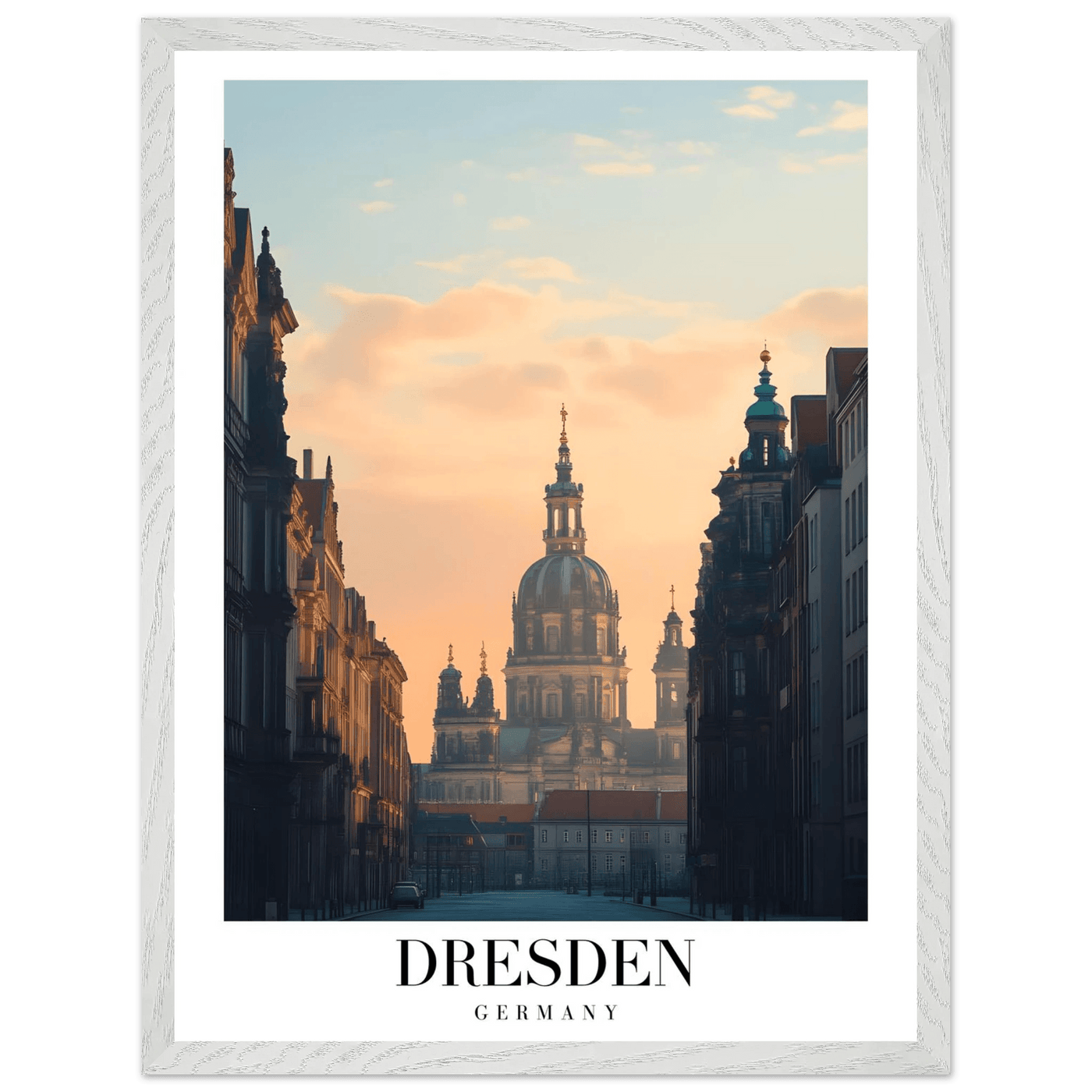 Dresden Germany Framed Poster – Warm Sunset Cityscape Wall Art with Wooden Frame Options - Vibrantwalls