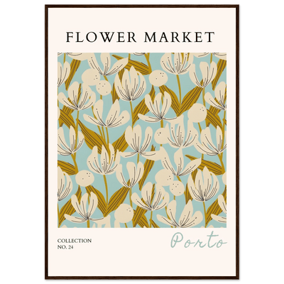 Flower Market Porto Abstract Floral Framed Poster | Calming Blue & Gold Botanical Art Print, Ready-to-Hang - Vibrantwalls