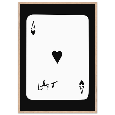 Ace of Hearts 'Lucky You' Framed Poker Card Art - Modern Black & White Print, Eco-Friendly Wood Frame - Vibrantwalls