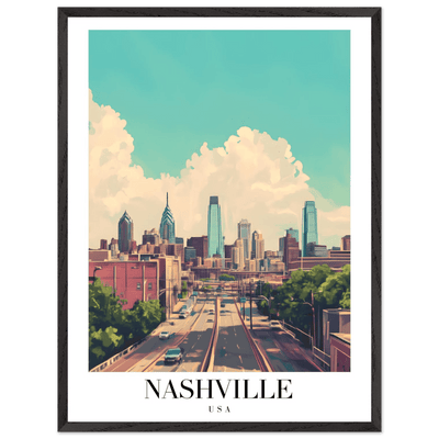 Nashville USA Framed Poster – Vibrant Urban Wall Art with Wooden Frame - Vibrantwalls