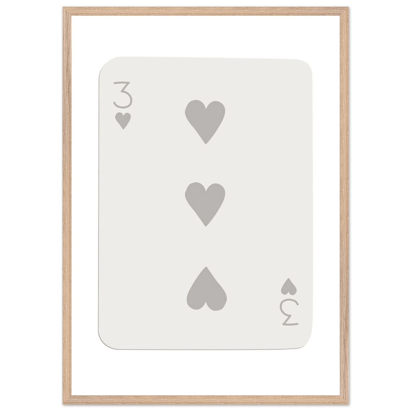 Minimalist Three of Hearts Poker Card Print - Eco-Friendly Framed Wall Art, Matte Finish - Vibrantwalls