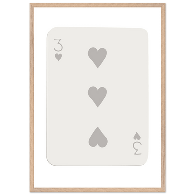 Minimalist Three of Hearts Poker Card Print - Eco-Friendly Framed Wall Art, Matte Finish - Vibrantwalls
