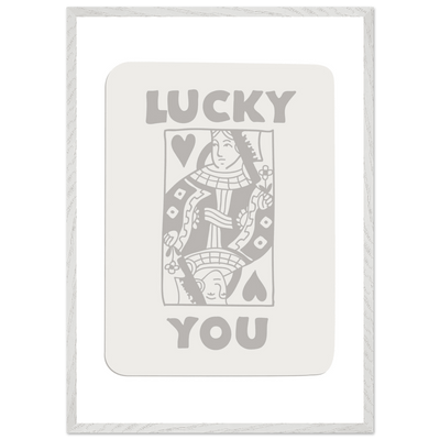 Lucky You Poker Queen of Hearts Framed Art - Modern Card Game Print, Eco-Friendly Wood Frame - Vibrantwalls