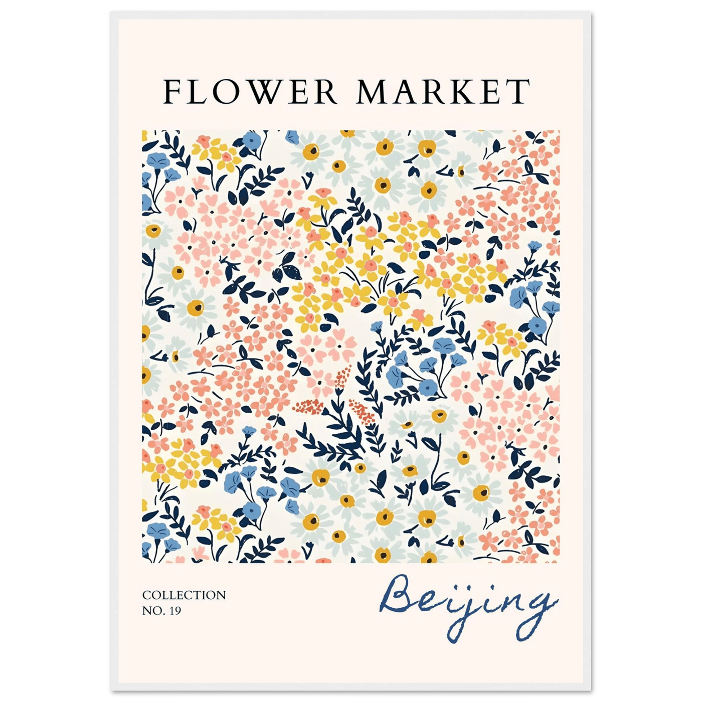 Flower Market Beijing Framed Poster – Whimsical Floral Art Print in Pastel Hues | Ready-to-Hang Wall Decor - Vibrantwalls