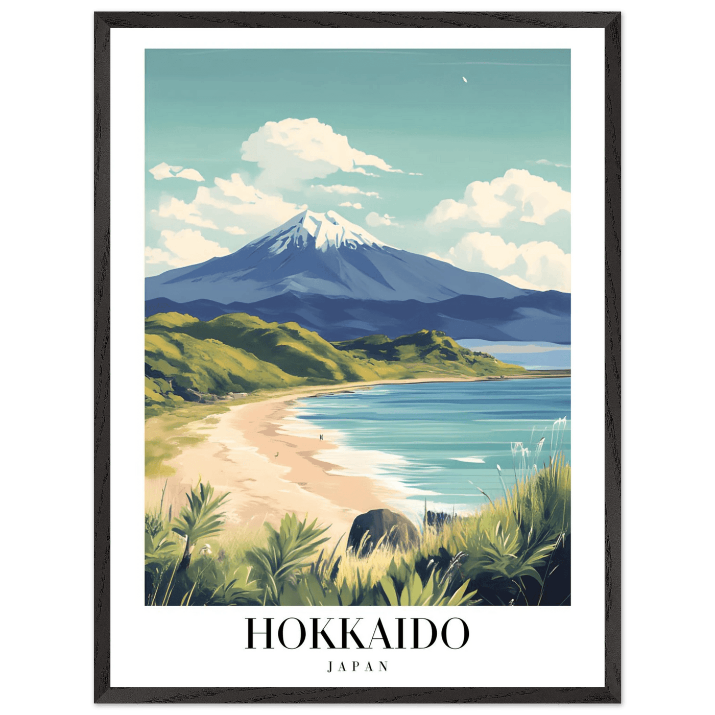 Hokkaido Japan Framed Poster – Vintage Mount Yotei Travel Wall Art with Wooden Frame - Vibrantwalls
