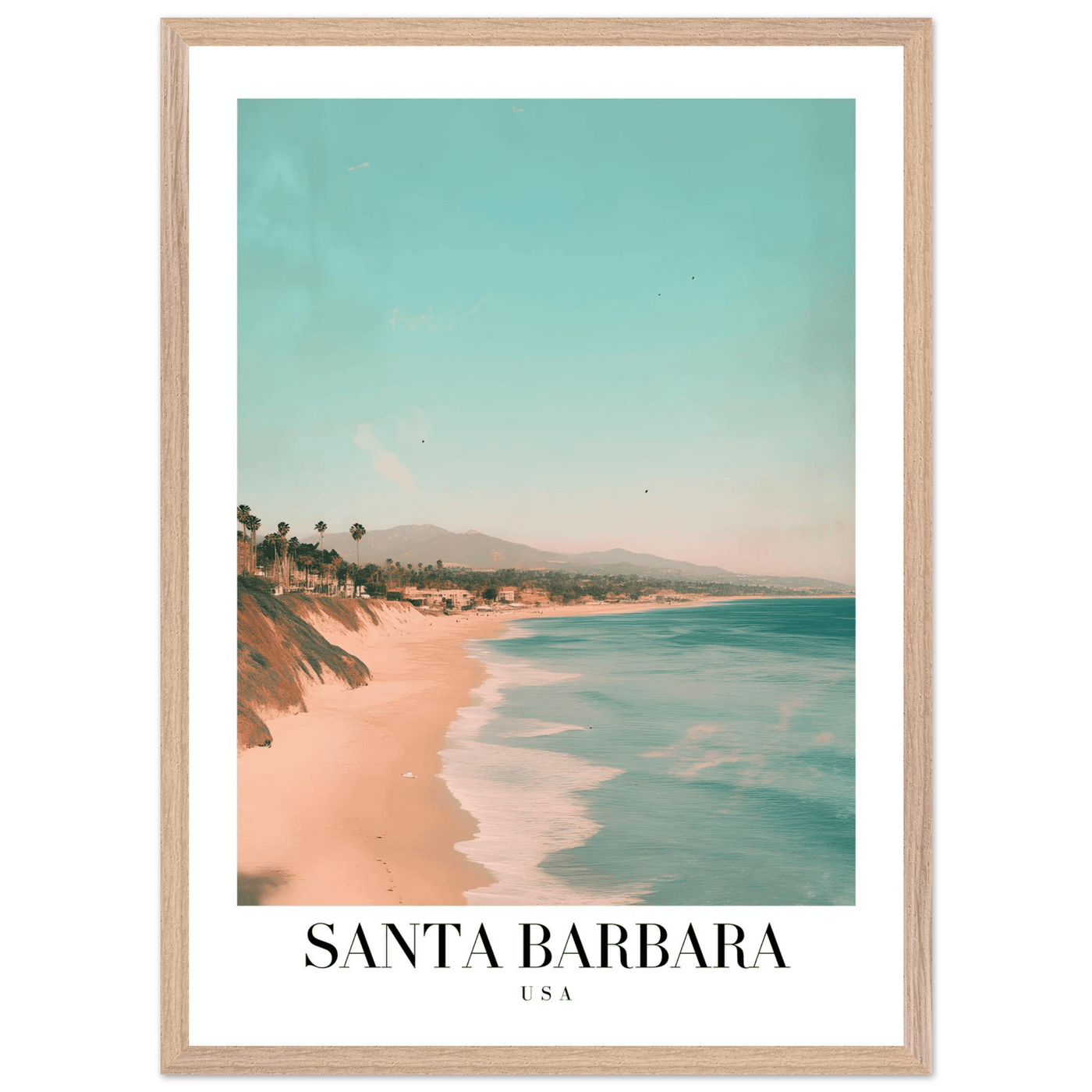 Santa Barbara USA Framed Poster – Pastel Beach Travel Wall Art in Your Choice of Frame - Vibrantwalls