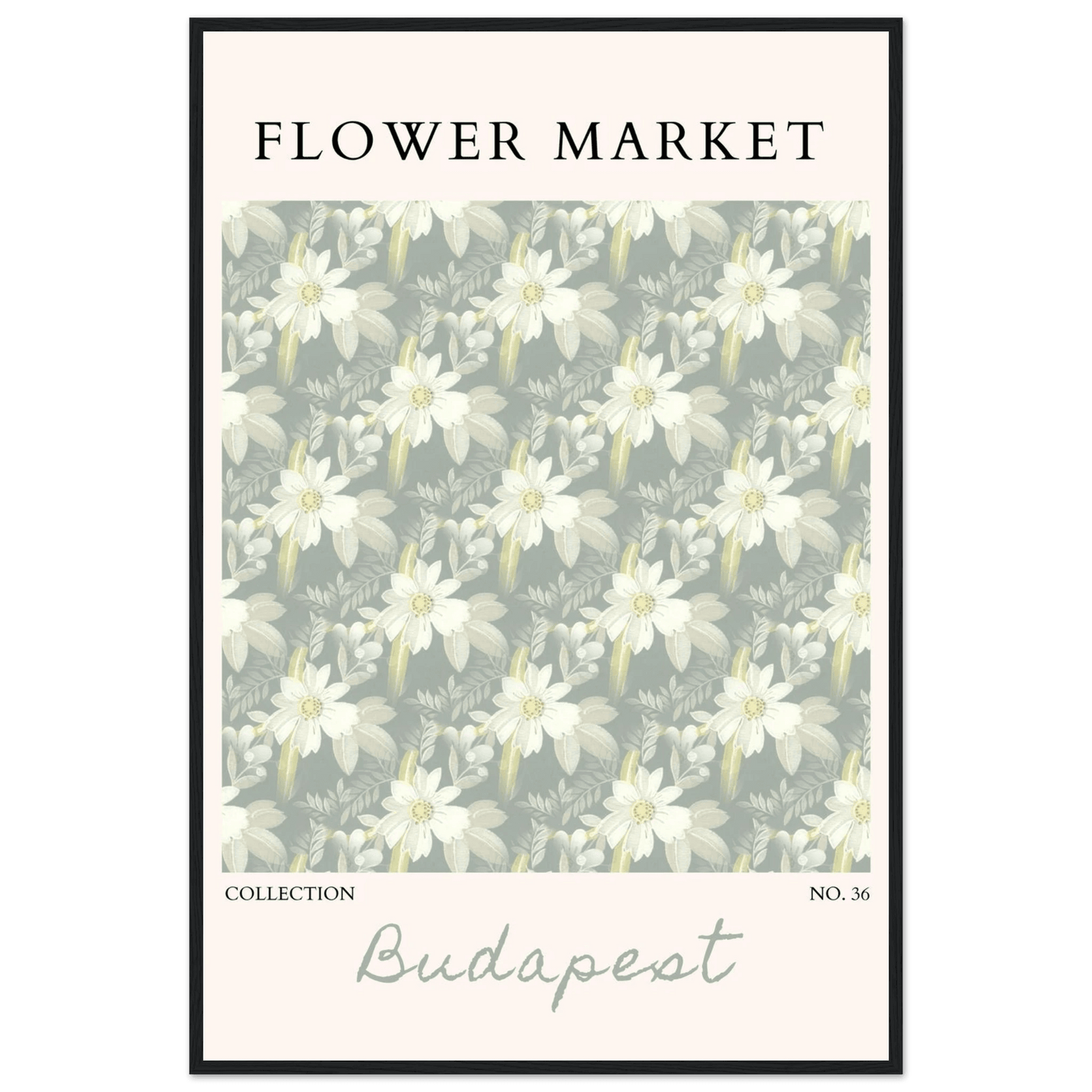 Budapest Flower Market Framed Poster – Elegant Botanical Art Print in Sage Green | Ready-to-Hang Wall Decor - Vibrantwalls