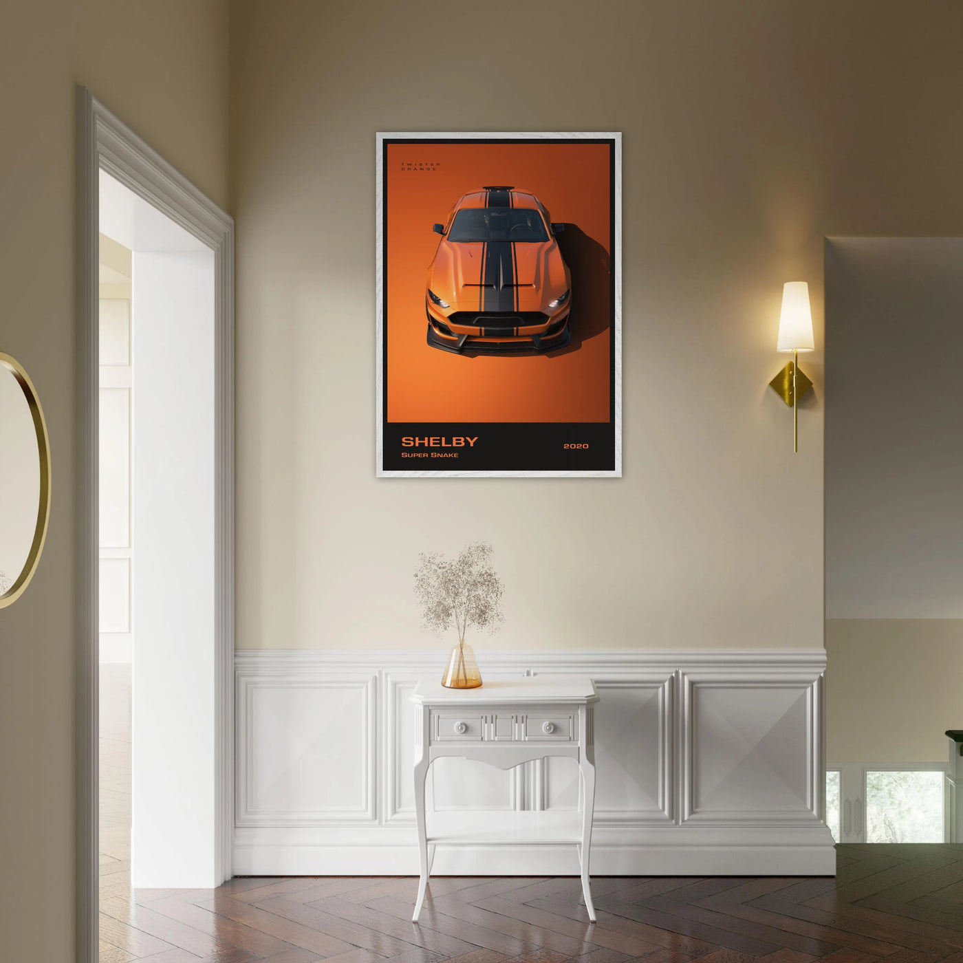 Shelby Super Snake 2020 "Twister Orange" Framed Poster | Modern Automotive Art, Ready-to-Hang Premium Quality Vibrantwalls