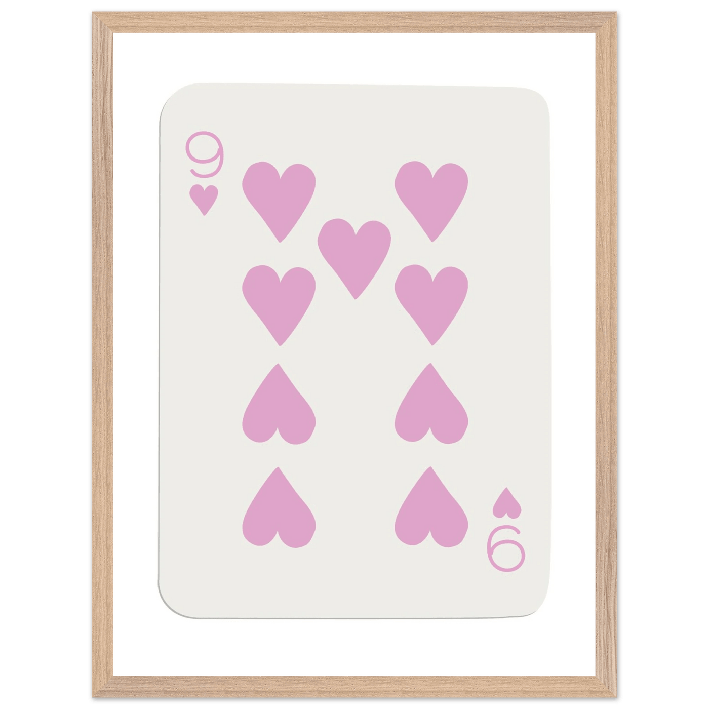 Nine of Hearts - Pink Poker Card Print - Mounted Framed Poster Art, Eco-Friendly Wood Frame - Vibrantwalls