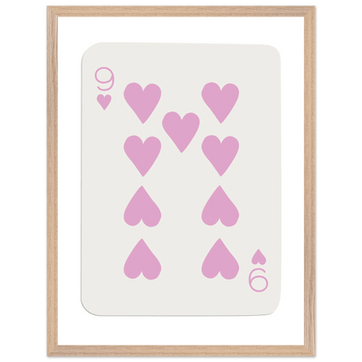 Nine of Hearts - Pink Poker Card Print - Mounted Framed Poster Art, Eco-Friendly Wood Frame - Vibrantwalls