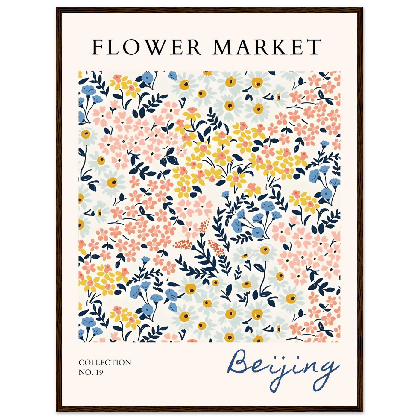 Flower Market Beijing Framed Poster – Whimsical Floral Art Print in Pastel Hues | Ready-to-Hang Wall Decor - Vibrantwalls