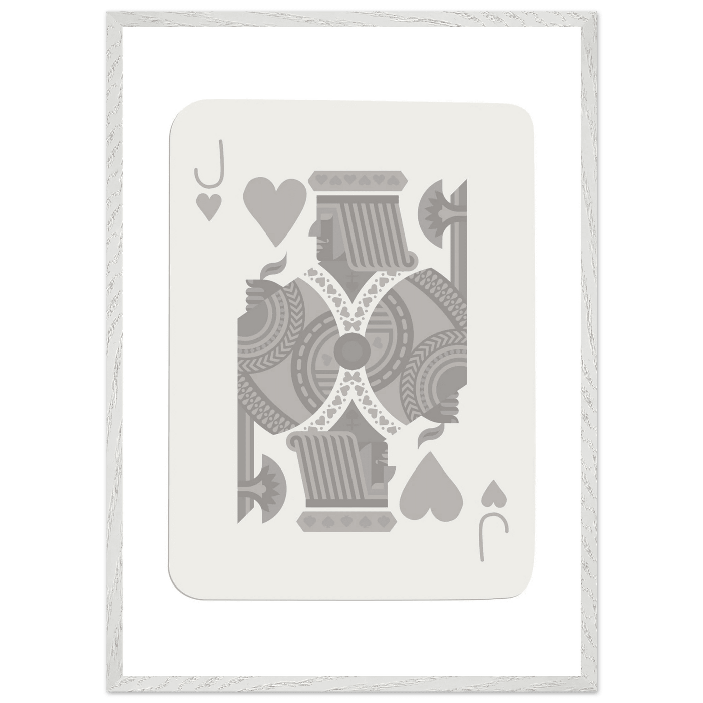 Jack of Hearts Poker Card Print - Minimalist Grey & White Art - Framed Poster, Eco-Friendly Wood - Vibrantwalls