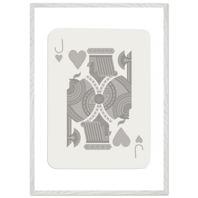 Jack of Hearts Poker Card Print - Minimalist Grey & White Art - Framed Poster, Eco-Friendly Wood - Vibrantwalls