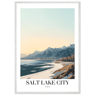 Salt Lake City Framed Poster – Modern Winter Landscape Art with Wood Frame - Vibrantwalls