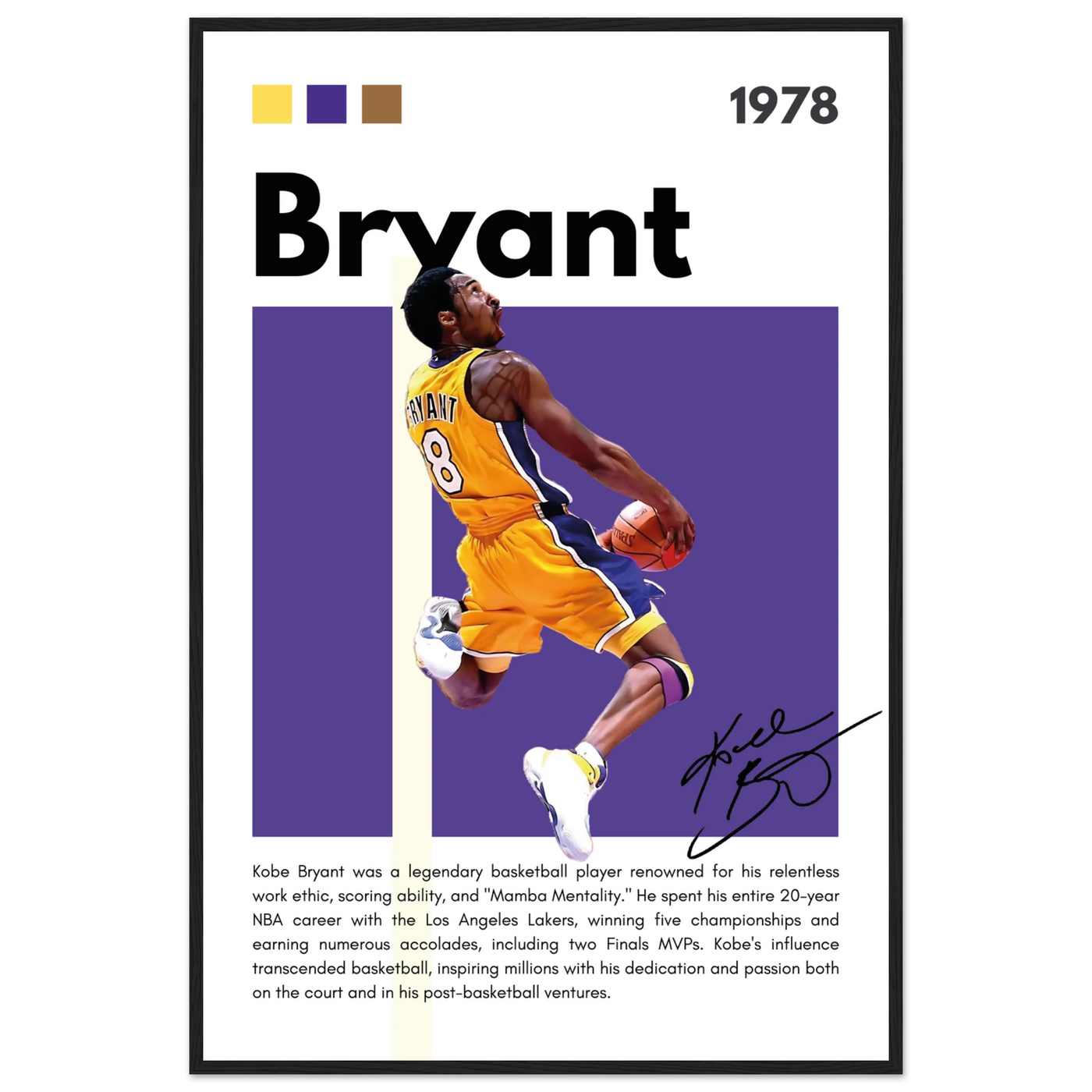 Kobe Bryant Black Mamba Lakers Vintage Poster 60x90 cm 24x36″ Black frame Vibrantwalls