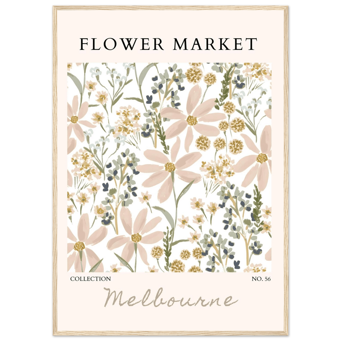 Flower Market Melbourne Framed Poster – Blush Floral & Sage Green Art Print | Ready-to-Hang Wall Decor - Vibrantwalls