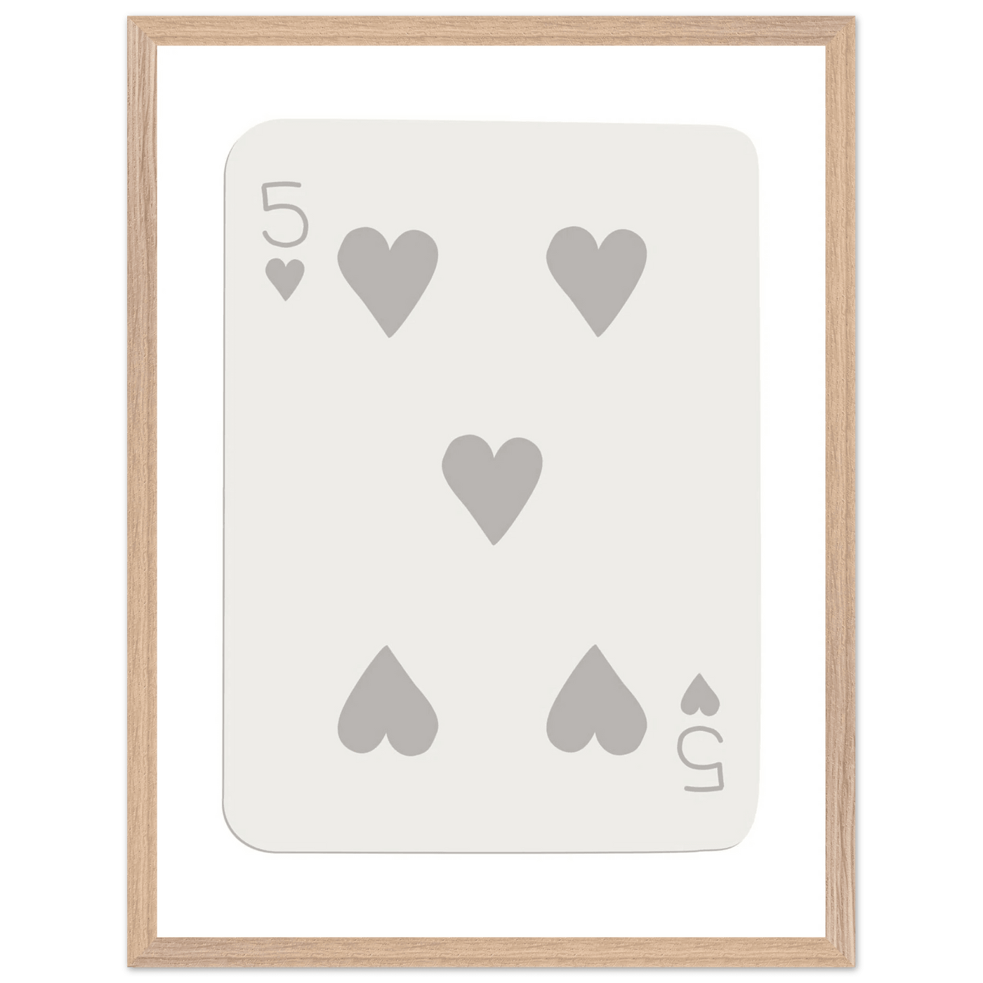 Minimalist Five of Hearts Poker Card Print - Eco-Friendly Mounted Framed Art for Modern Decor - Vibrantwalls