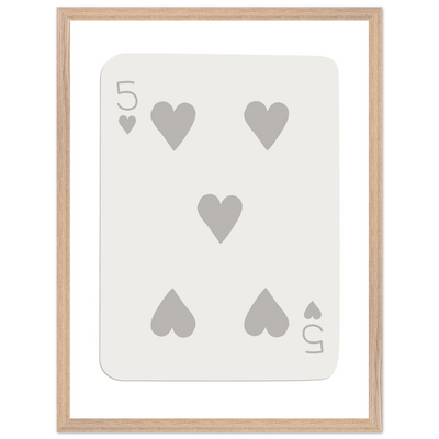 Minimalist Five of Hearts Poker Card Print - Eco-Friendly Mounted Framed Art for Modern Decor - Vibrantwalls