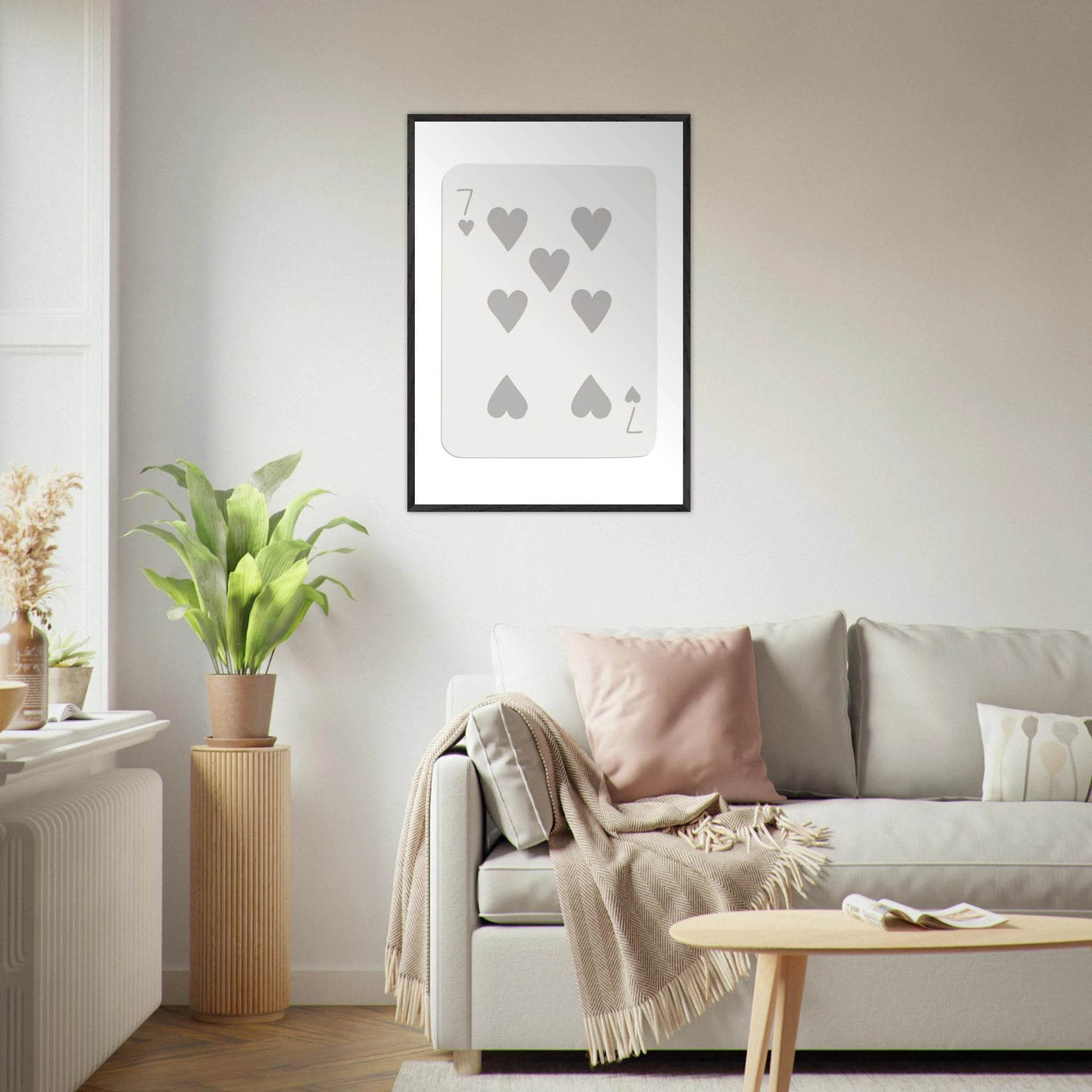 Minimalist Poker Card Print - Seven of Hearts - Mounted Eco-Friendly Framed Art, Custom Sizes & Finishes - Vibrantwalls