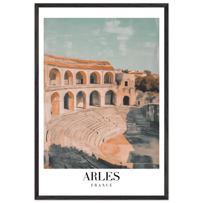 Arles France Amphitheater Framed Poster – Vintage Travel Wall Art with Wooden Frame and Serene Palette - Vibrantwalls