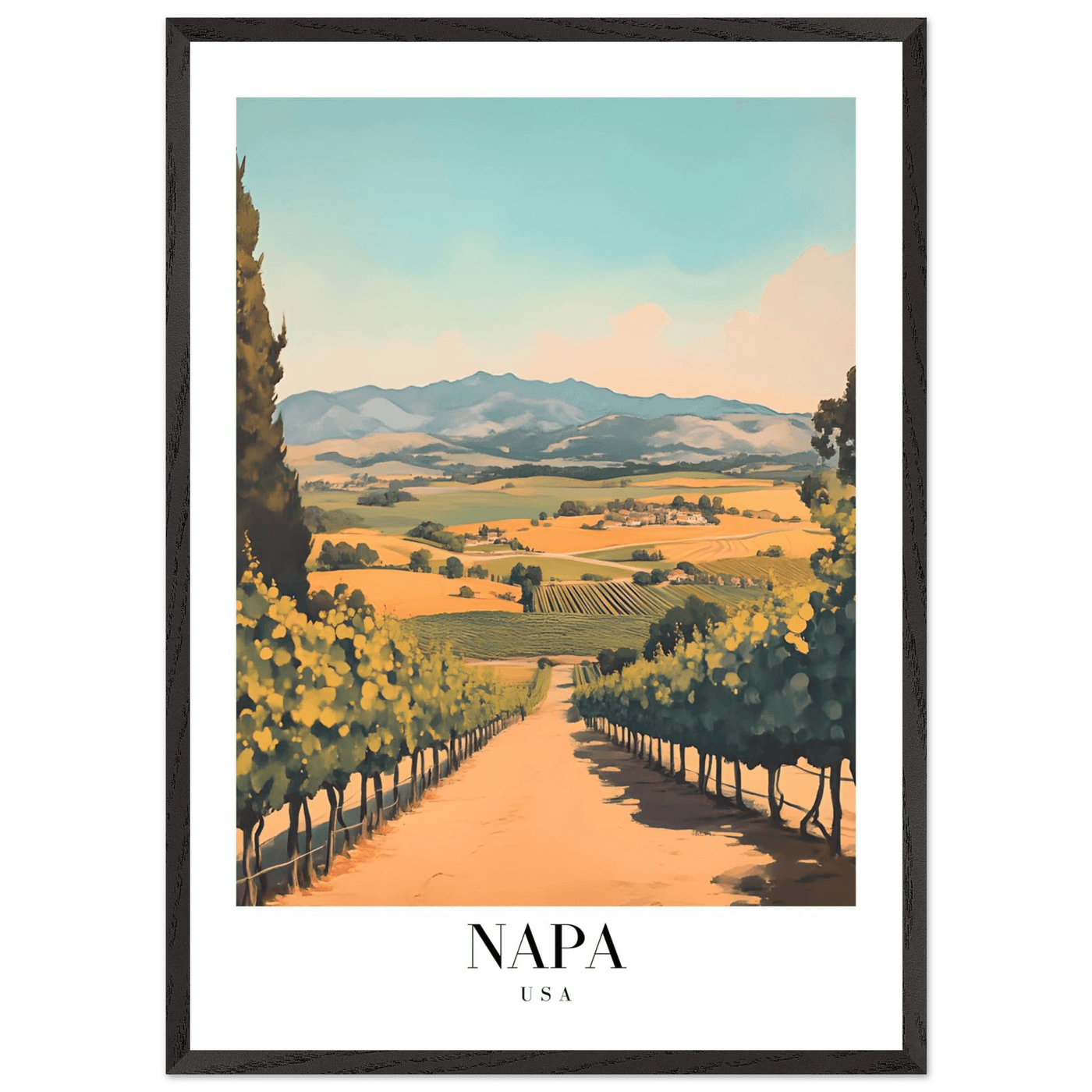 Napa Valley Vineyard Framed Poster – Vintage Travel Wall Art with Wooden Frame - Vibrantwalls