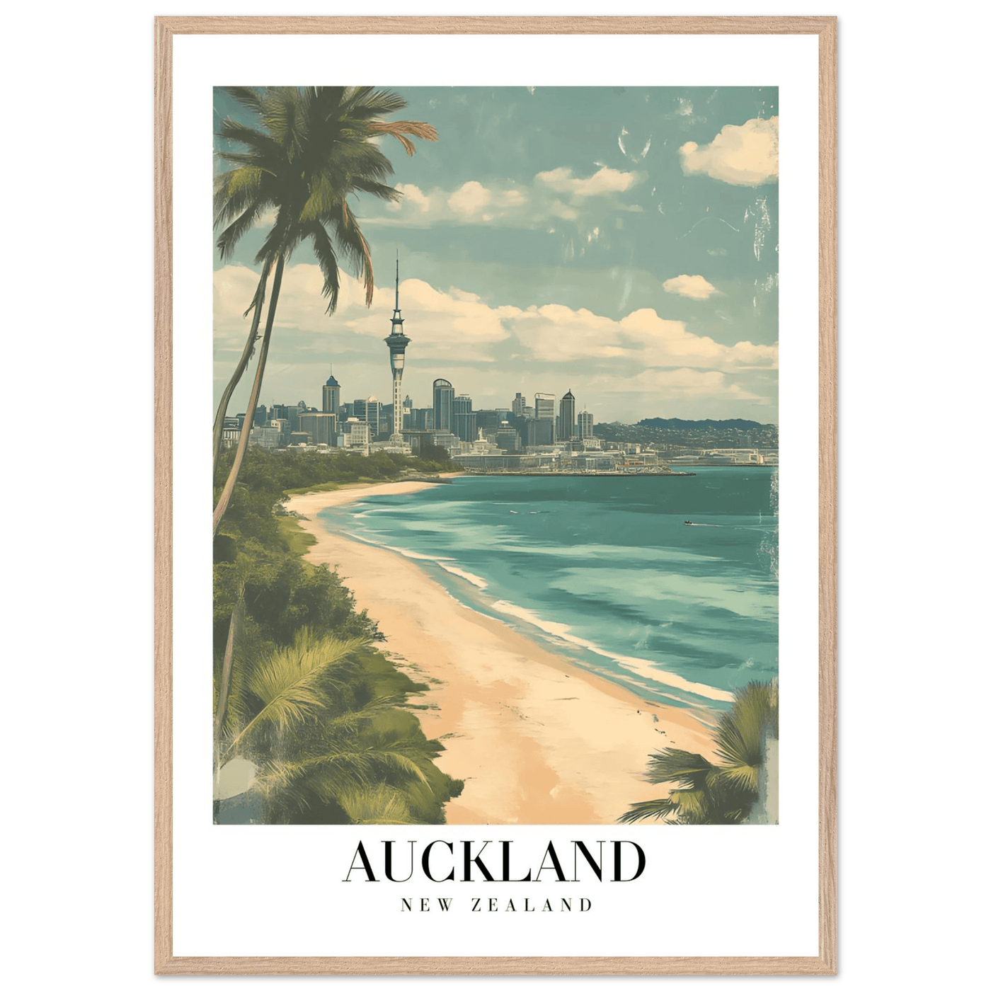 Auckland New Zealand Framed Poster – Vintage Coastal City Travel Wall Art with Wooden Frame Options - Vibrantwalls