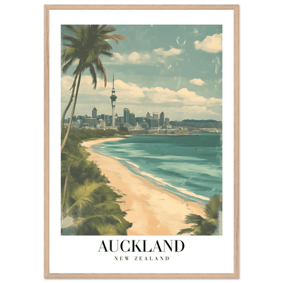 Auckland New Zealand Framed Poster – Vintage Coastal City Travel Wall Art with Wooden Frame Options - Vibrantwalls