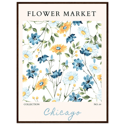 Flower Market Chicago Collection Framed Poster – Whimsical Blue & Yellow Floral Art Print | Ready-to-Hang - Vibrantwalls