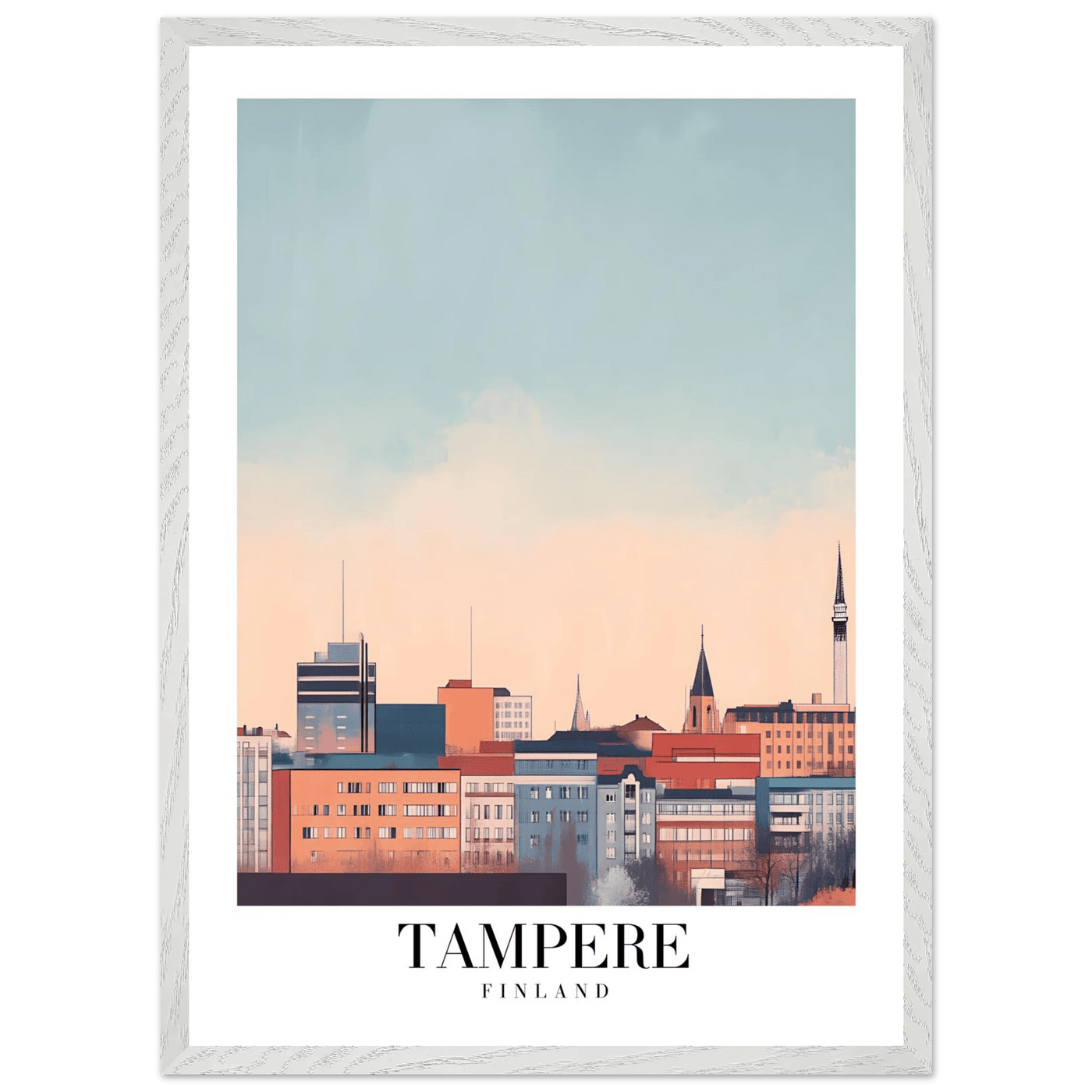 Tampere Finland Framed Poster – Modern Cityscape Wall Art with Customizable Wooden Frame - Vibrantwalls
