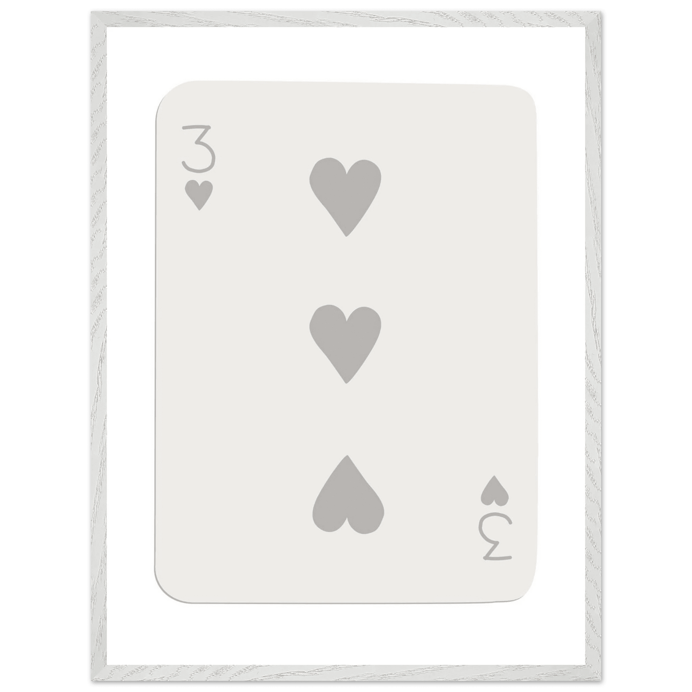 Minimalist Three of Hearts Poker Card Print - Eco-Friendly Framed Wall Art, Matte Finish - Vibrantwalls