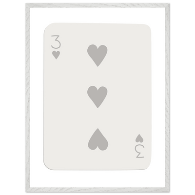 Minimalist Three of Hearts Poker Card Print - Eco-Friendly Framed Wall Art, Matte Finish - Vibrantwalls