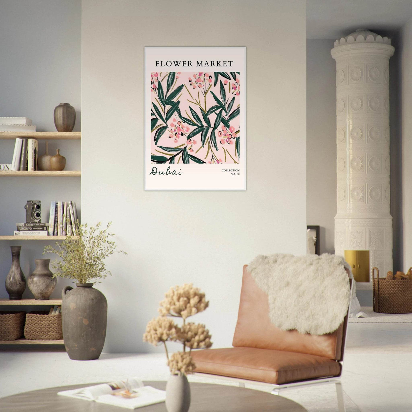 Dubai Flower Market Art Print – Blush Pink & Emerald Green Botanical Framed Poster | Ready-to-Hang - Vibrantwalls