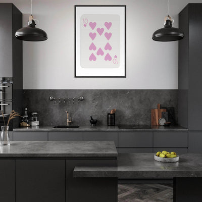 Ten of Hearts Poker Card Print - Soft Pink & Cream Mounted Framed Poster Art, Eco-Friendly Wood Frame - Vibrantwalls