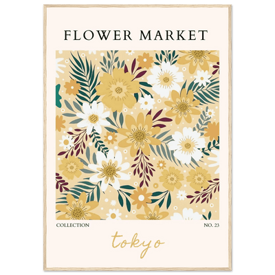 Tokyo Flower Market Framed Poster – Botanical Golden & White Floral Print | Ready-to-Hang Wall Art - Vibrantwalls
