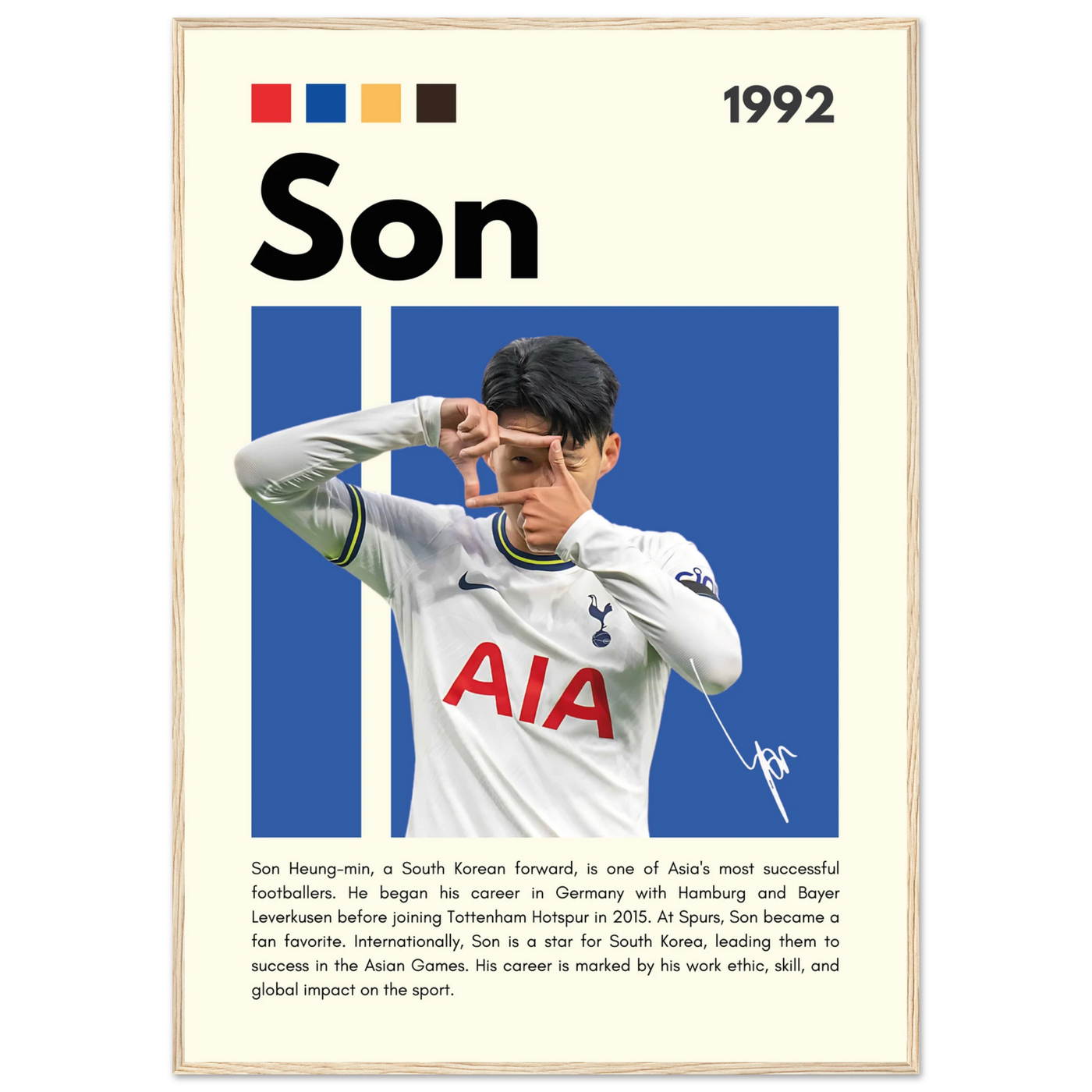 Son Heung-min Tottenham Hotspur Framed Football Poster 70x100 cm 28x40″ Wood frame Vibrantwalls