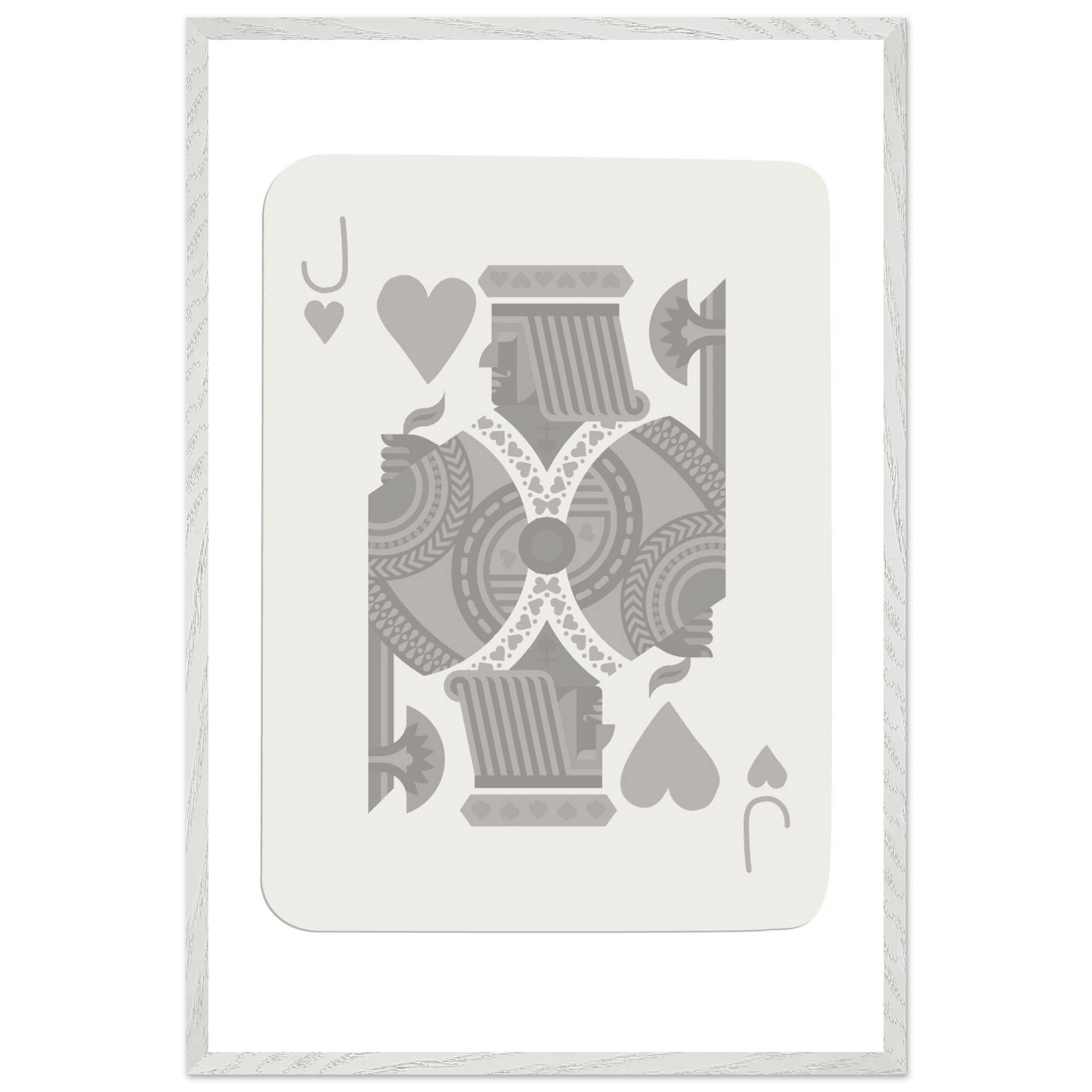Jack of Hearts Poker Card Print - Minimalist Grey & White Art - Framed Poster, Eco-Friendly Wood - Vibrantwalls
