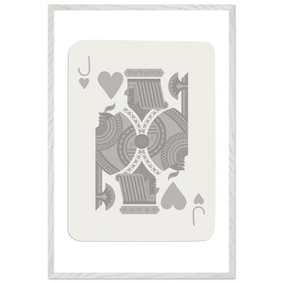 Jack of Hearts Poker Card Print - Minimalist Grey & White Art - Framed Poster, Eco-Friendly Wood - Vibrantwalls
