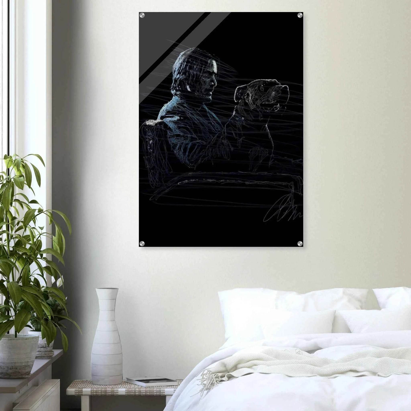 John Wick Dog Wall Decor – Abstract Acrylic Print, Modern Line Art, Glossy Finish, Iconic Duo Wall Decor - Vibrantwalls