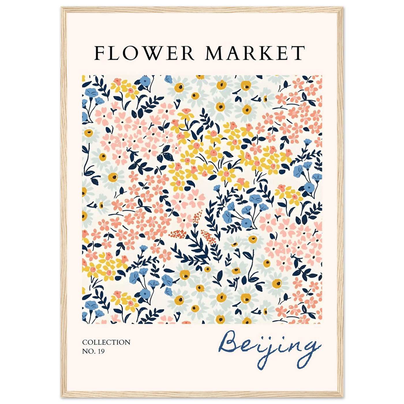 Flower Market Beijing Framed Poster – Whimsical Floral Art Print in Pastel Hues | Ready-to-Hang Wall Decor - Vibrantwalls