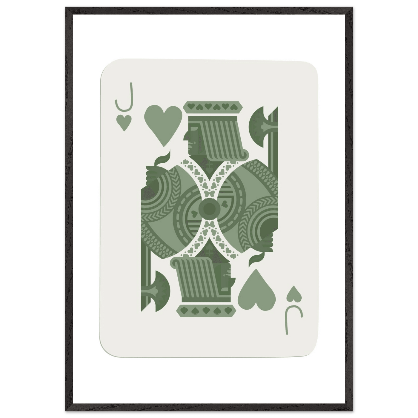 Minimalist Jack of Hearts Poker Card Print - Mounted Framed Eco-Friendly Art with Wood Frame - Vibrantwalls