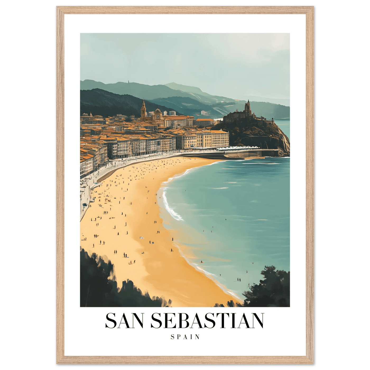 San Sebastian Spain Framed Poster – Vintage Coastal Travel Wall Art with Wooden Frame - Vibrantwalls