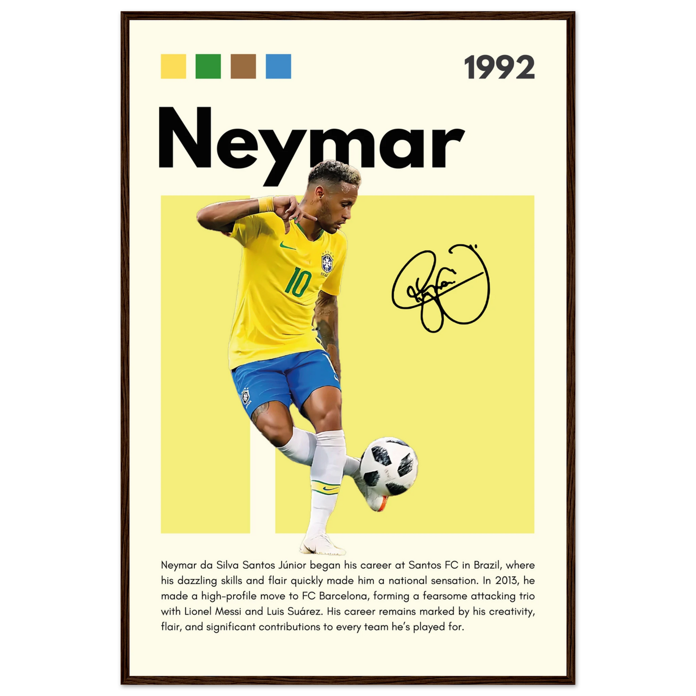 Neymar Jr. Brazilian Football Legend Framed Poster – Vibrant Pop Art Football Print 60x90 cm 24x36″ Dark wood frame Vibrantwalls