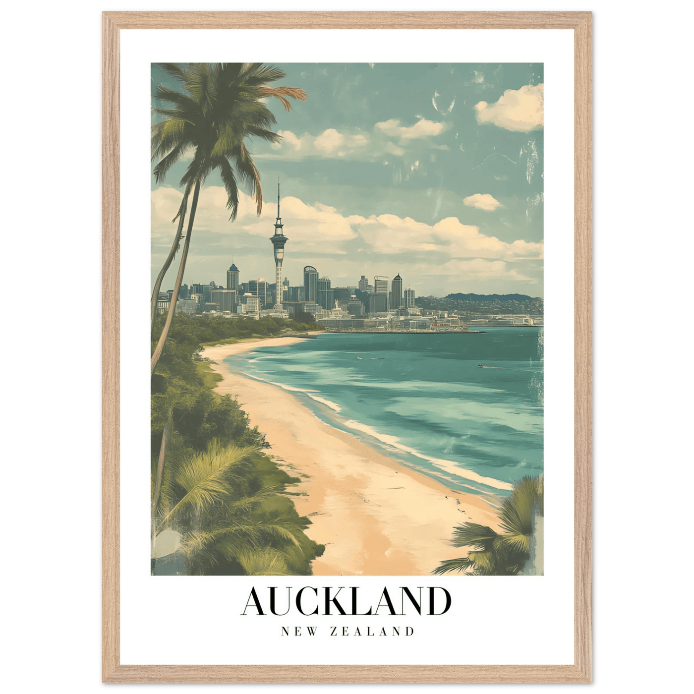 Auckland New Zealand Framed Poster – Vintage Coastal City Travel Wall Art with Wooden Frame Options - Vibrantwalls
