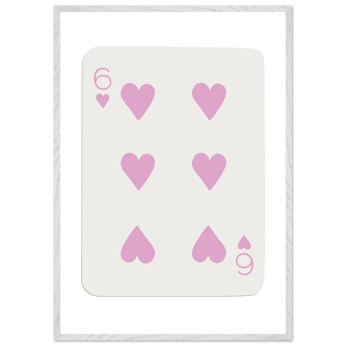 Minimalist Pink Six of Hearts Poker Card Print - Mounted Framed Eco-Friendly Wood Art - Vibrantwalls