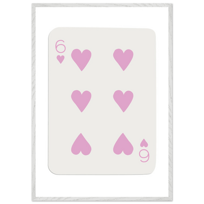 Minimalist Pink Six of Hearts Poker Card Print - Mounted Framed Eco-Friendly Wood Art - Vibrantwalls