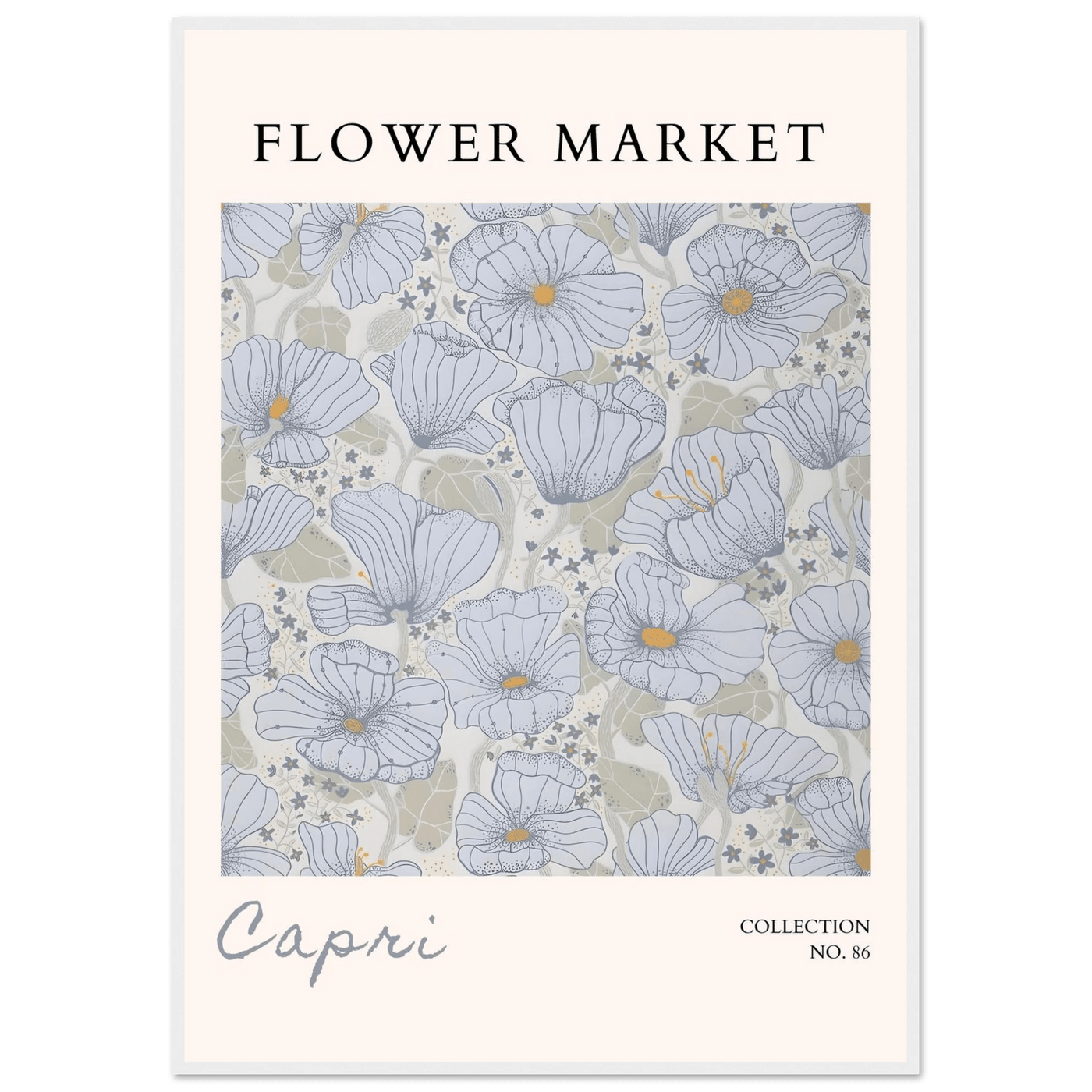 Capri Flower Market Framed Poster – Serene Floral Art Print in Cool Tones | Ready-to-Hang Wall Decor - Vibrantwalls