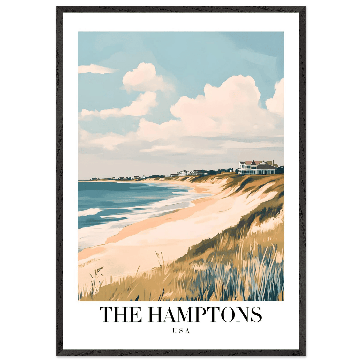 The Hamptons USA Framed Poster – Coastal Chic Vintage Travel Wall Art in Various Sizes & Frame Finishes - Vibrantwalls